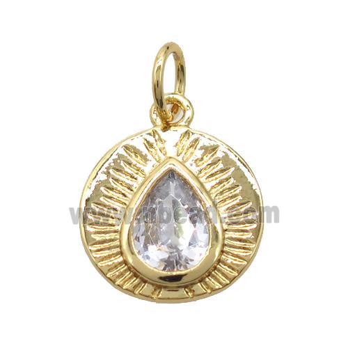 copper teardrop pendant pave zircon, gold plated