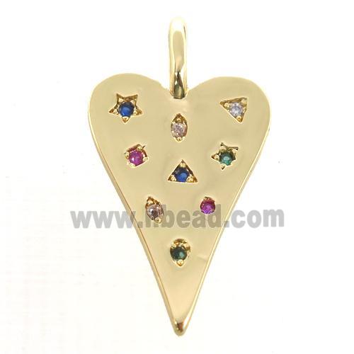 copper heart pendant pave zircon, gold plated