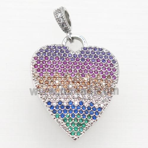 copper heart pendant pave zircon, platinum plated