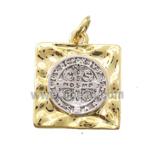 copper square pendant pave zircon, gold plated