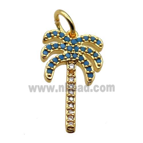 copper coconut tree pendant pave zircon, gold plated