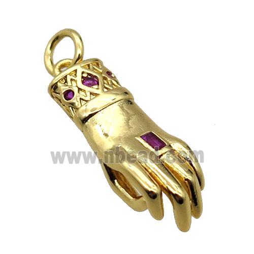 copper hand pendant pave zircon, gold plated