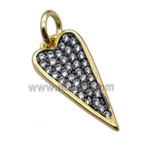 copper dart pendant pave zircon, gold plated