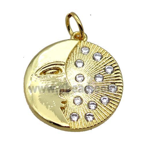 copper moonface pendant pave zircon, gold plated