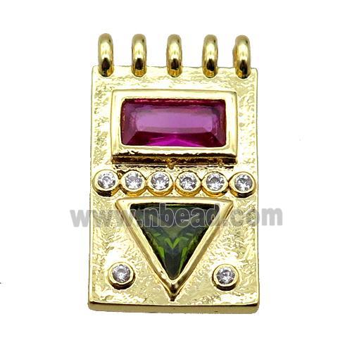 copper rectangle pendant pave zircon, gold plated