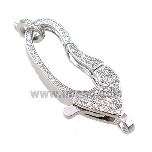 copper Carabiner Clasp paved zircon, platinum plated