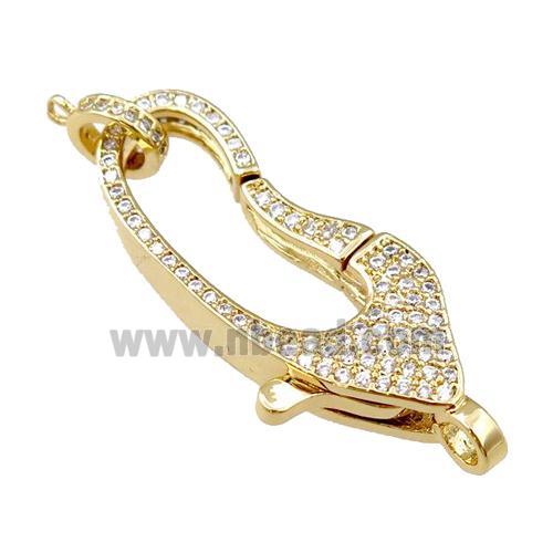 copper Carabiner Clasp paved zircon, gold plated