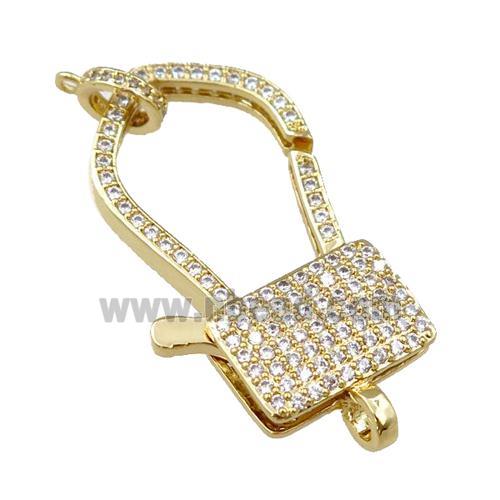 copper Carabiner Clasp paved zircon, gold plated