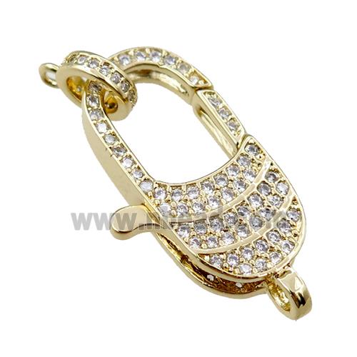 copper Carabiner Clasp paved zircon, gold plated