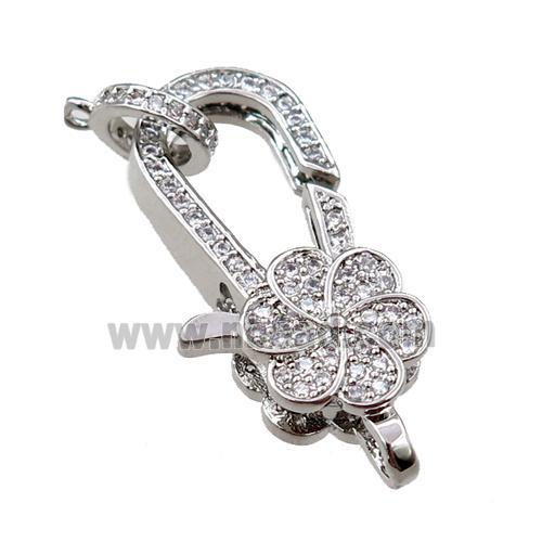 copper Carabiner Clasp paved zircon, platinum plated