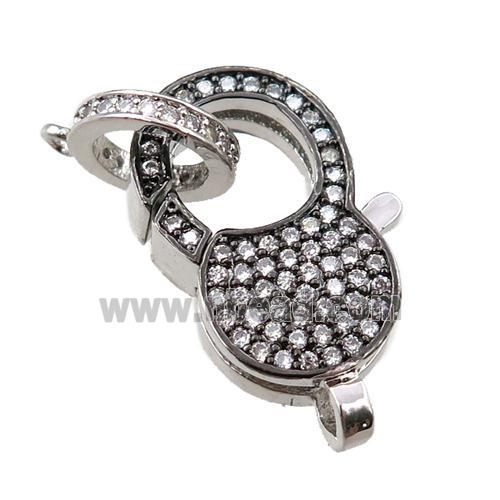 copper Carabiner Clasp paved zircon, platinum plated