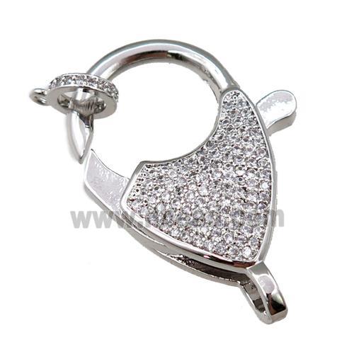 copper Carabiner Clasp paved zircon, platinum plated