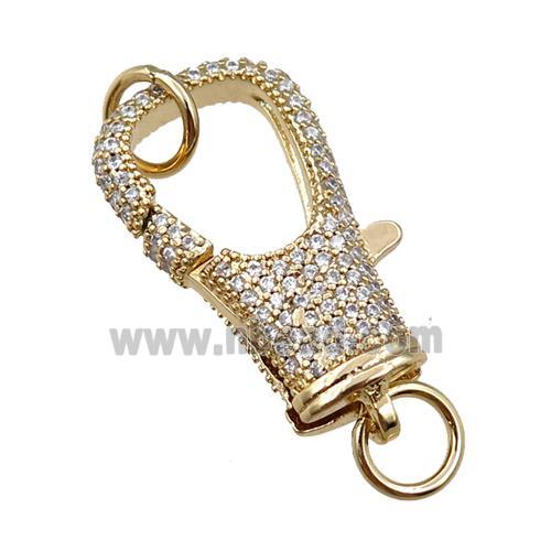 copper Carabiner Clasp paved zircon, gold plated