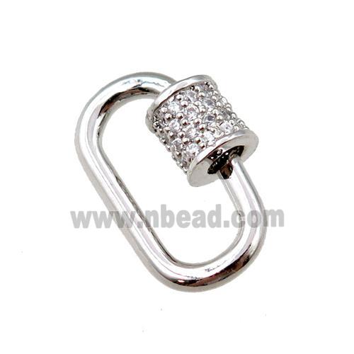 copper Carabiner Clasp paved zircon, platinum plated