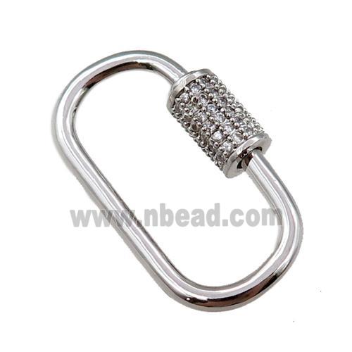 copper Carabiner Clasp paved zircon, platinum plated