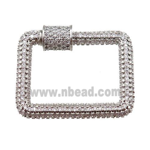 copper Carabiner Clasp paved zircon, platinum plated