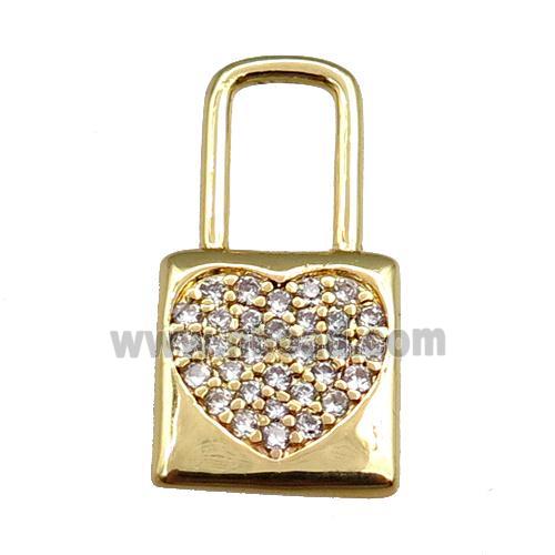 copper lock pendant pave zircon, gold plated