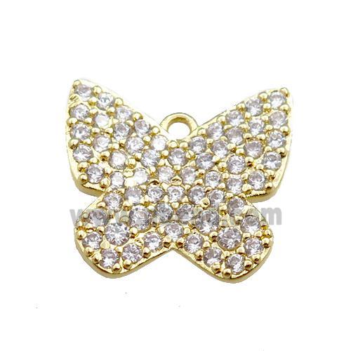 copper butterfly pendant pave zircon, gold plated