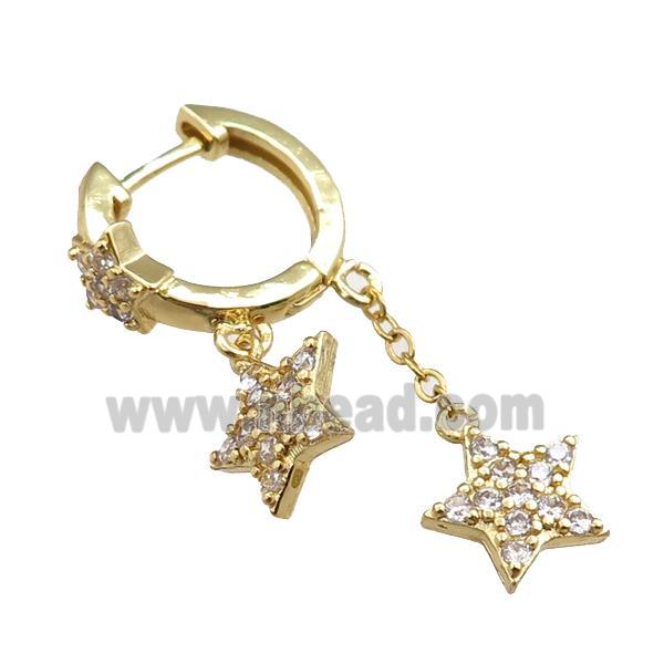 copper Latchback Earrings with star pave zircon, gold plated