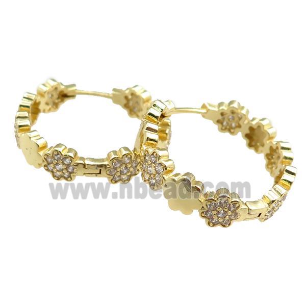 copper Hoop Earrings paved zircon, gold plated