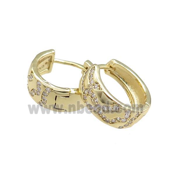 copper Hoop Earrings paved zircon, gold plated