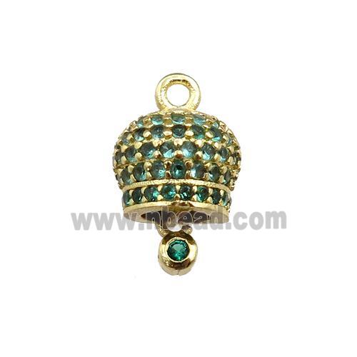 copper bell pendant pave zircon, gold plated