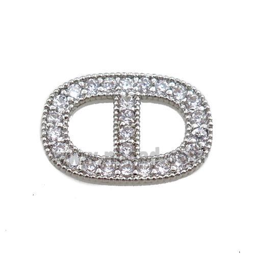 copper oval connector paved zircon, platinum plated