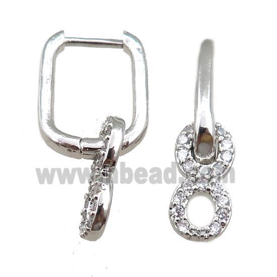 copper Latchback Earrings pave zircon, platinum plated