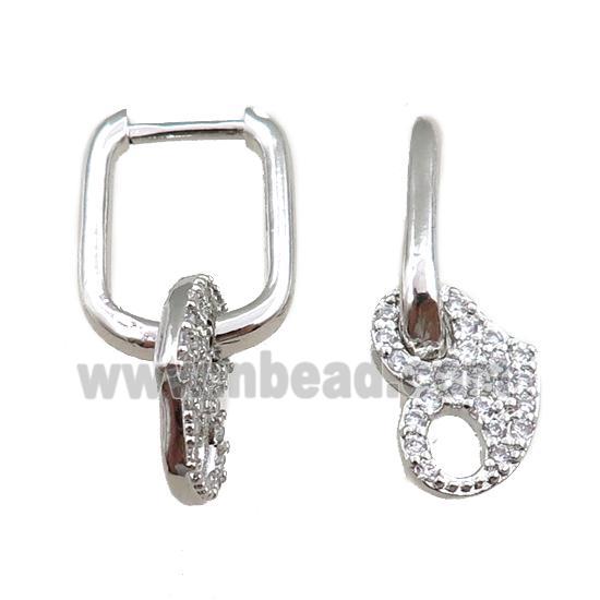 copper Latchback Earrings pave zircon, platinum plated