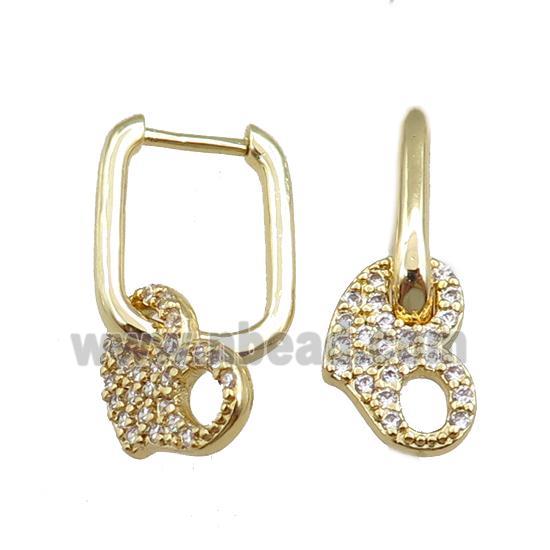 copper Latchback Earrings pave zircon, gold plated