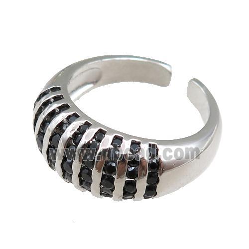 copper Rings pave black zircon, adjustable, platinum plated