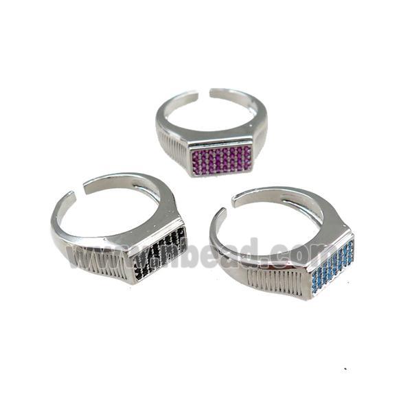 copper Rings pave zircon, mixed, adjustable, platinum plated