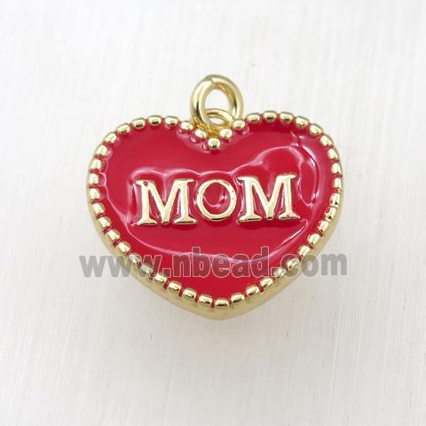 copper heart MOM pendant with red enameling, gold plated