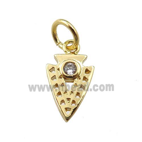 copper arrowhead pendant pave zircon, gold plated