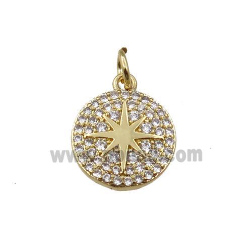 copper circle pendant pave zircon with northstar, gold plated