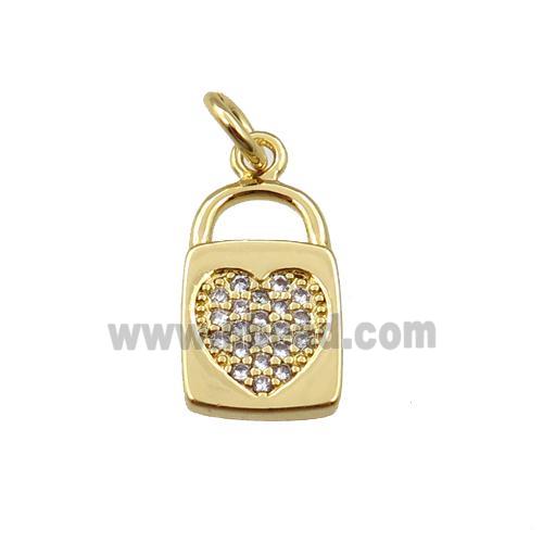 copper lock pendant pave zircon with heart, gold plated