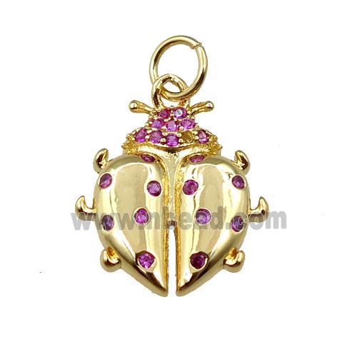 copper ladybug pendant pave zircon, gold plated