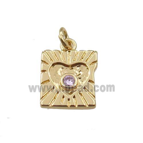 copper square pendant pave zircon, gold plated