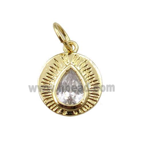 copper teardrop pendant pave zircon, gold plated