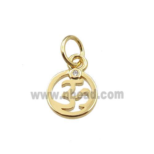 copper circle pendant pave zircon, gold plated