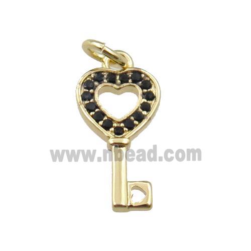 copper key pendant pave zircon, gold plated