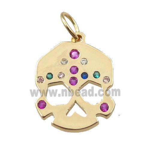 copper skull pendant pave zircon, gold plated