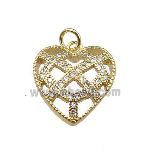 copper heart pendant pave zircon, gold plated