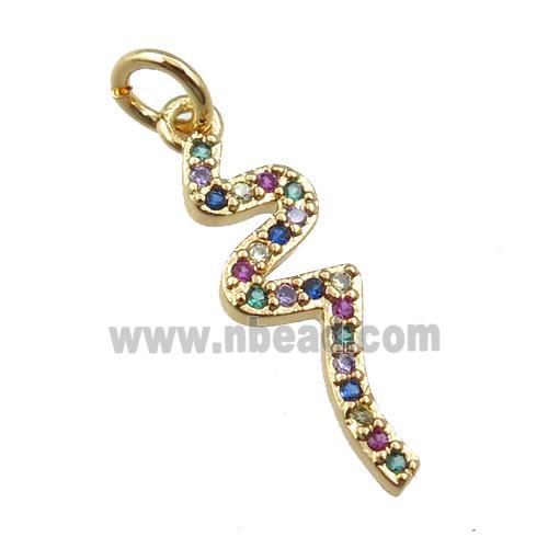 copper snake pendant pave zircon, gold plated