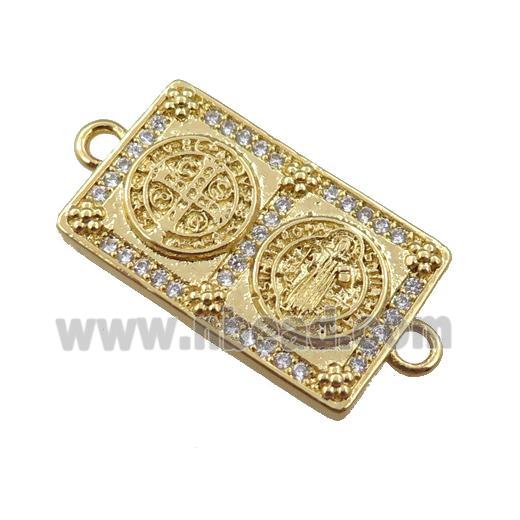 copper Saint Religious connector pave zircon, rectangle, gold plated