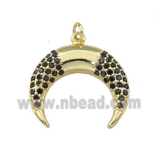 copper crescent moon pendant pave zircon, gold plated