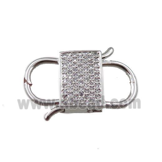 copper clasp pave zircon, platinum plated