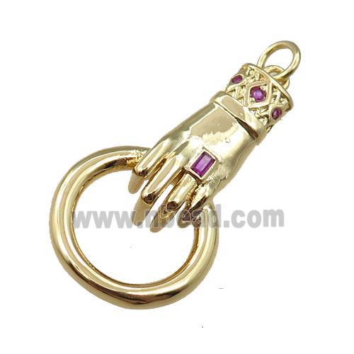 copper hand charm pendant paved zircon, gold plated