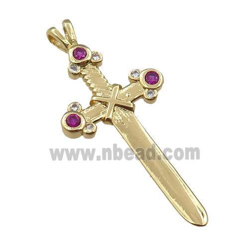 copper cross pendant paved zircon, gold plated