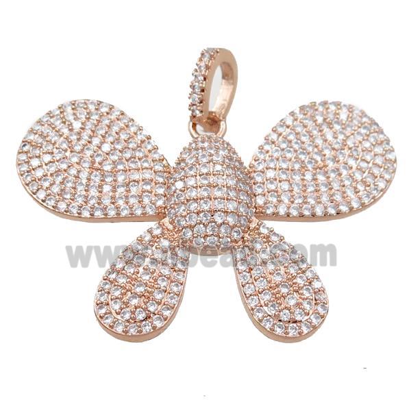 copper butterfly pendant pave zircon, rose gold